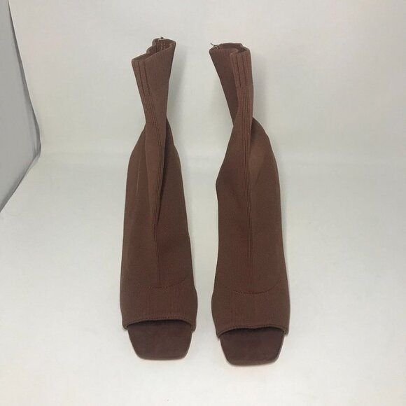 Liliana Brown Fabric Knit Sock High Heel Peep Toe Stiletto Booties Size 10 - Picture 5 of 8